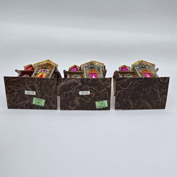 Lot of 5 Vintage The Bombay Company Christmas Putz Sequin Trinket Box Houses - Picture 14 of 16